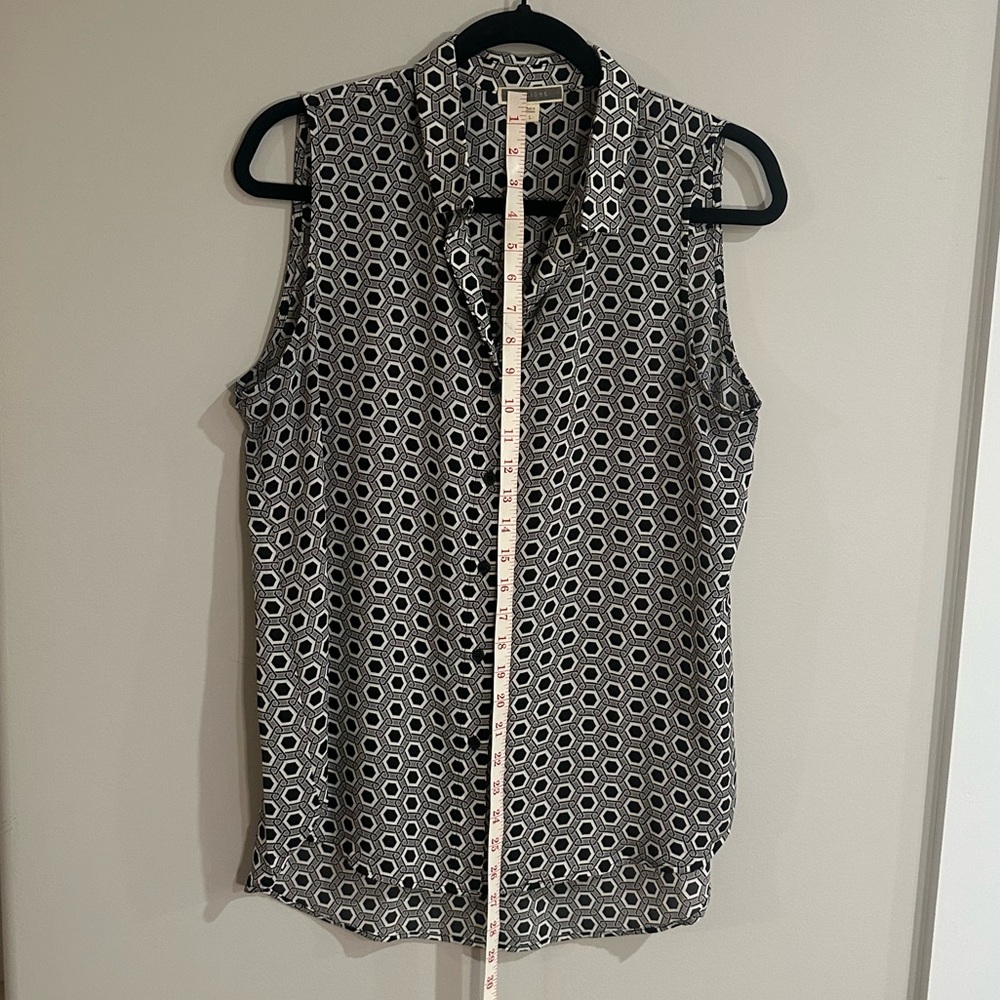 PLEIONE Sleeveless Blouse, Geometric Print, Button Front, Size L - Picture 10 of 11